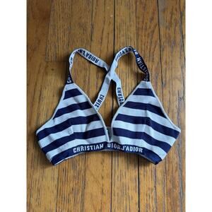 Christian Dior Bralette Womens 38 M Blue Striped J'Adior Logo Knit Wireless